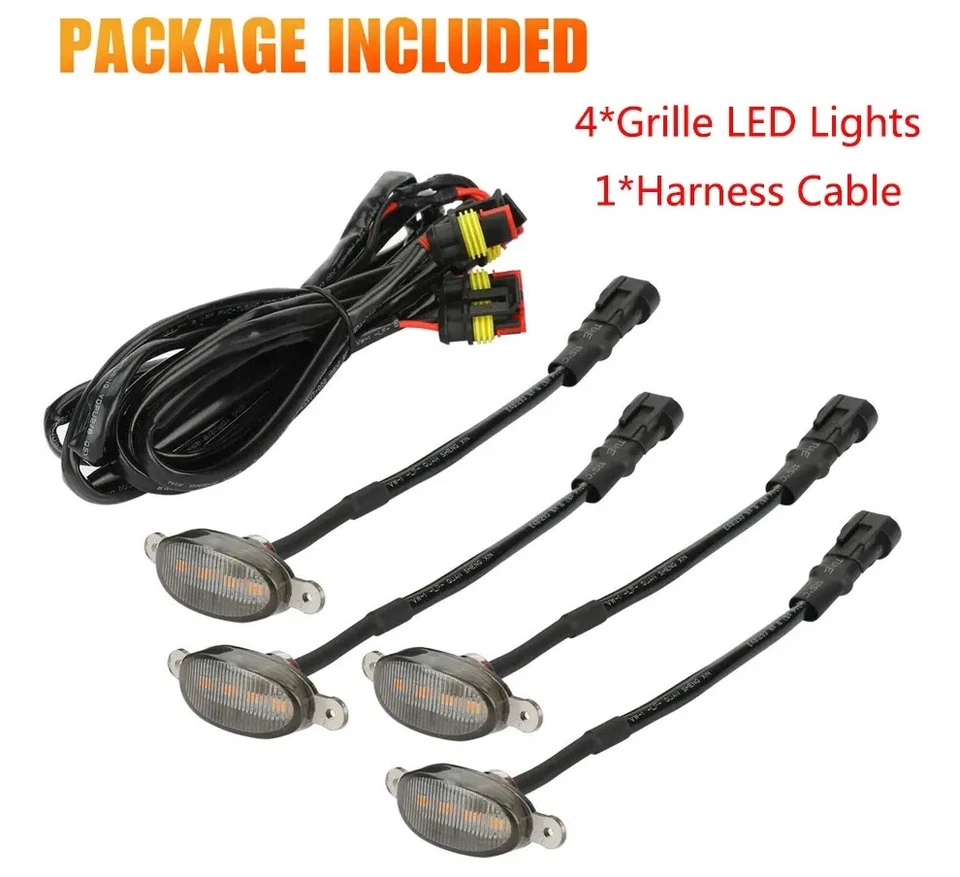 Universal LED Front Grille Lights Amber Lighting For Raptor Style Car Grid Decor - Image 2 of 4