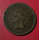1864L US Indian Head Cent! Pointed Bust! FINE Details! Old US Coin!