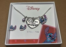 Disney Stitch YOU'RE OUTTA THIS WORLD Heart Pendant Necklace Stud Earrings