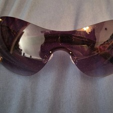 Shield Sunglasses Silver Metal Frame Black Tinted Lenses Women's Designer Style