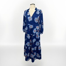 Draper James Katie Midi Dress XS Printed Dot Jacquard Blue Spring Floral Pockets
