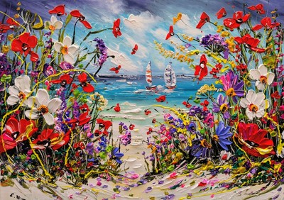 ORIGINAL ACRYL ÖL BLUMEN GEMÄLDE AUF LEINWAND VON EVELINA VINE 50 x 70 cm