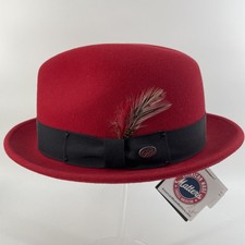 Bailey Hat Bowler Fitted Mens 7 1/4 Red Felt Feather Dress Derby Classic USA