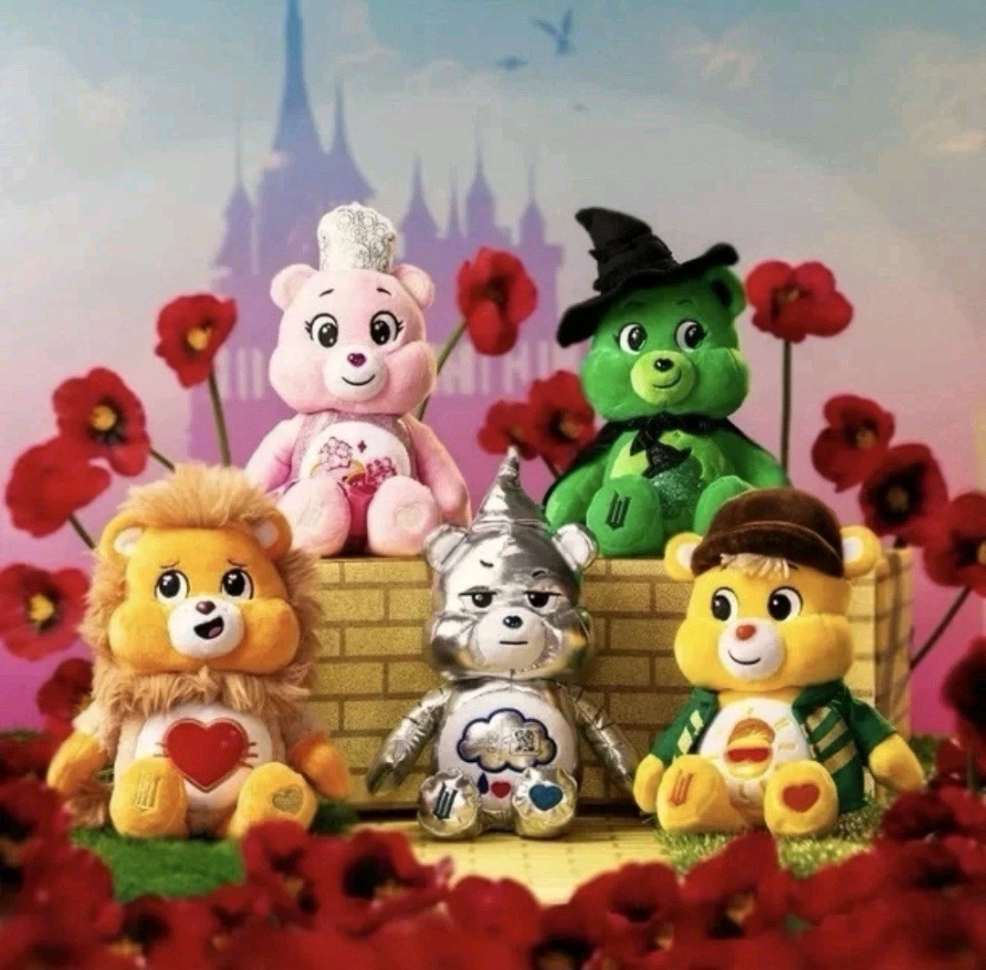 NWT Wicked Care Bears 9" PLUSH SET of 5 Glinda Elphaba Scarecrow Tinman Lion 