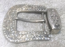 Silver Shiny Rhinestone Flower Filled Replacement Buckle Keeper Great Vintage