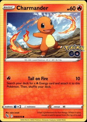 Charmander Common Pokemon GO 008/078 Fire Pokemon Card