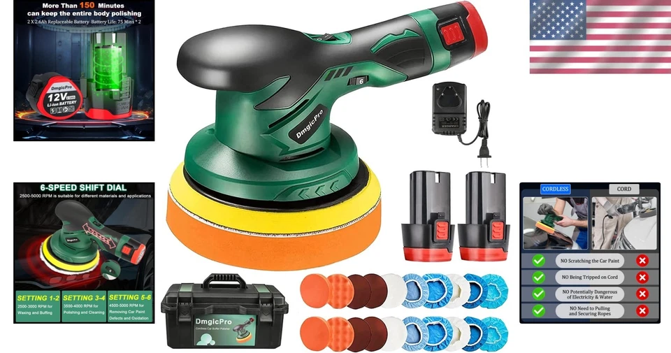 Portable Wireless Car Polisher - 5000 RPM, 20 Attachments for Ultimate Detailing - Image 2 of 4