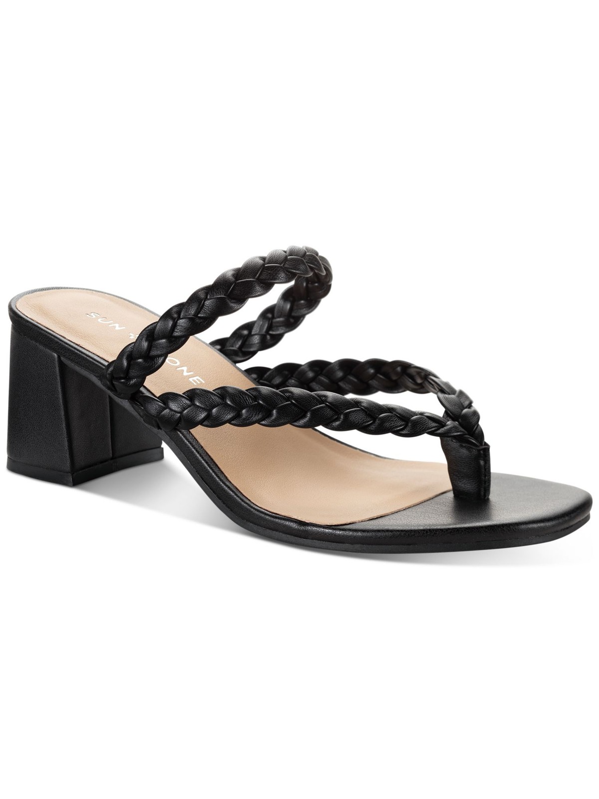 SUN STONE Womens Black Wiinnie Round Toe Block Heel Slip On Heeled Sandal 65 M 5090₽
