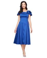 Alex Evenings Blue Satin Off the Shoulder Floral Evening Gown 12