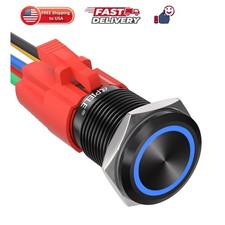 16mm Latching Push Button Switch 12V DC On Off Black Shell with LED Angel Eye...