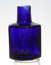 RARE BLUE OCTAGONAL EMPTY INK BOTTLE SHEARED TOP LIP