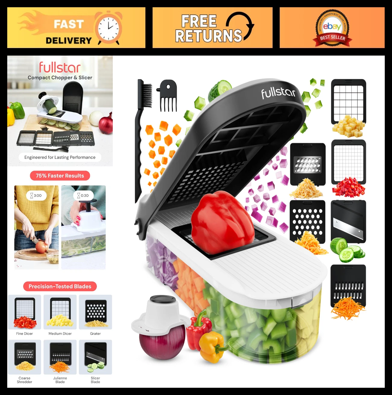 6-in-1 Mandoline Slicer & Vegetable Chopper - Onion, Potato, Fruit Cutter with C