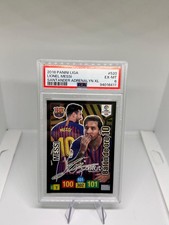 Lionel Messi #520 Autografo FC Barcelona Adrenalyn Balon de Oro 2018 19 PSA 6