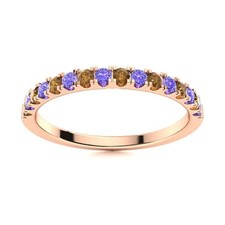 2MM Round Tanzanite  Smoky Quartz 925 Silver Rose Plated Half Eternity Ring