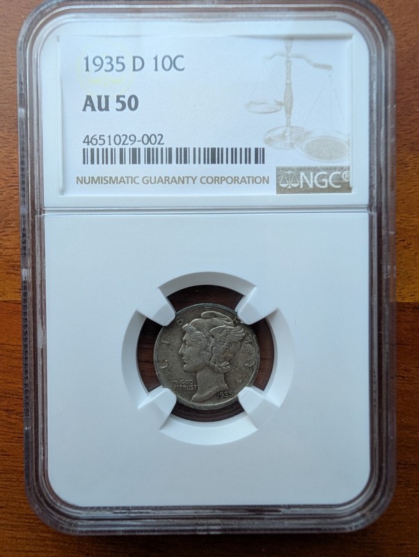 1935-D Mercury Dime NGC AU50 Silver 10C Better Date Denver Mint AU 50