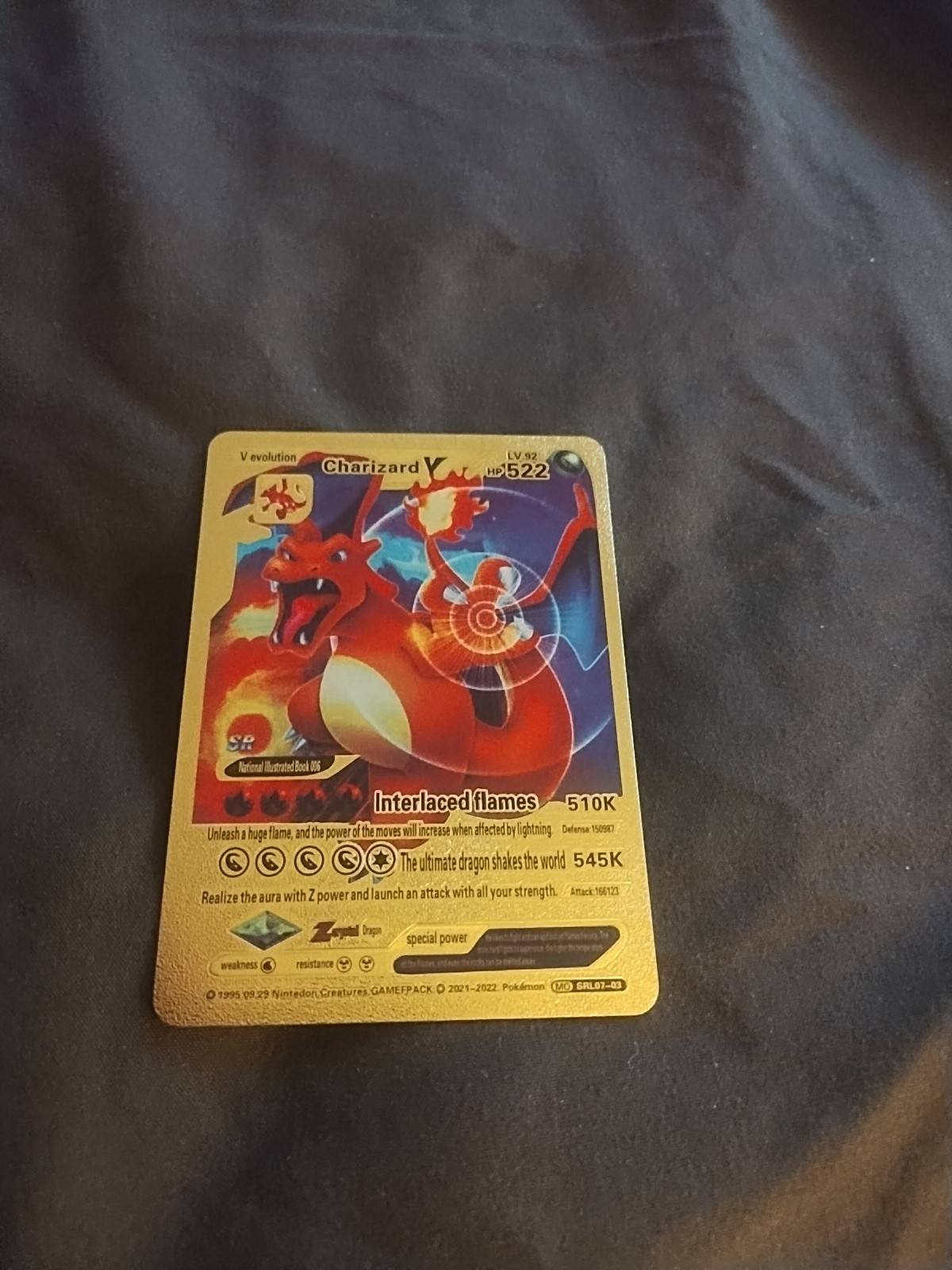 Pokemon Gold Card Charizard V, 522HP, SRL07-03