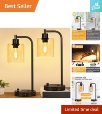 Dimmable Industrial Table Lamps Set with USB Ports for Bedroom  Office