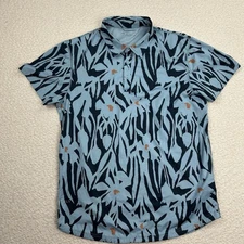BYLT Men’s Premium Basics Polo Shirt Size Medium Golf Stretch Blue Floral Print