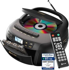 CD Player Cassette Tape Player Bluetooth Boombox AM/FM Radio Stereo Sound