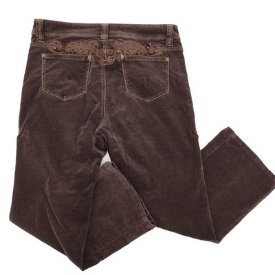 Reba Pants Womens 10 Brown Corduroy Straight Leg Embroidered Back Yoke 5 Pocket