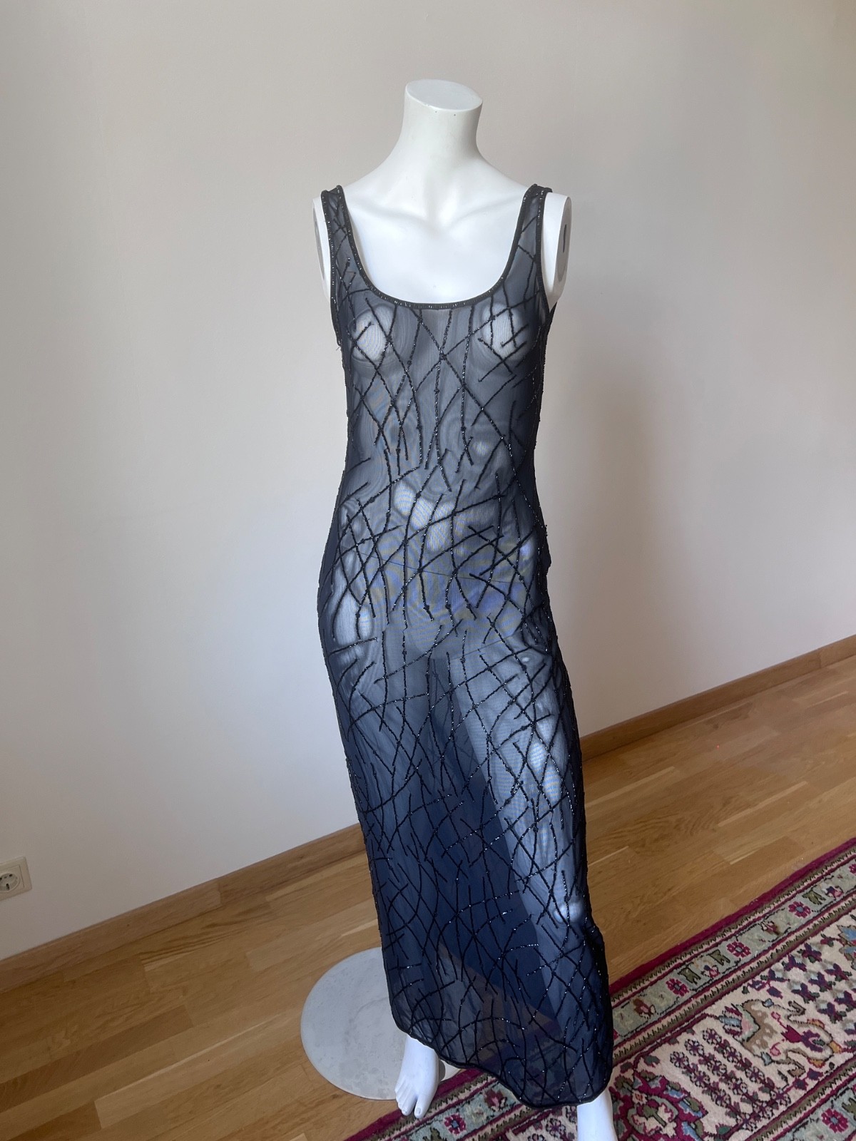 Vintage Krizia Maxi Sheer See Through Cher Style Dress Embellished Sz S image 3