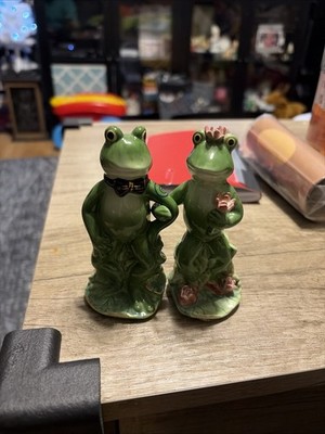 AppleTree Designs Ceramics Salt N Pepper Shakers  Arm In Arm Frogs  Sweethearts
