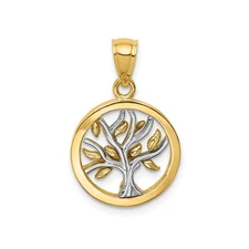 14k Two-Tone Gold Tree of Life Pendant Round Nature Charm Spiritual Family Unity