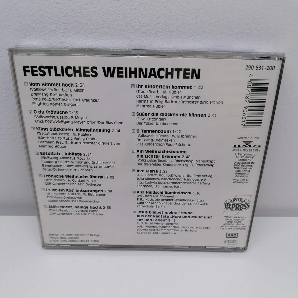 Festliches Weihnachten Musik CD René Kollo Hermann Prey ARIOLA express Lieder - Bild 2 von 2