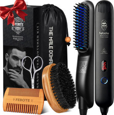 Innovation Beard Hair Straightener for Men W/Natural Boar Bristle Brush, Pear Wo