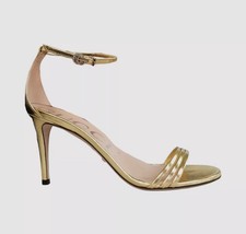  920 Gucci Women's Gold Ilse Metallic Leather 85mm Heel Sandal Shoes Size 38