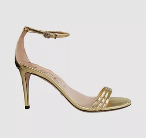 Sandales à talons femme Gucci cuir métallisé doré Ilse 85 mm pointure 38