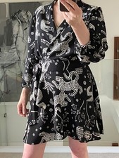 Farm Rio Pasadena Short Wrap Front Mini Dress Wild Cat/Tropical Print Size M