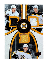 2023-24 UD BOSTON BRUINS CENTENNIAL CLOTH TRIPLE MARCHAND / KRUG / VATRANO