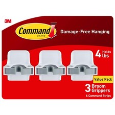 Command Broom Grippers, 3 Hangers and 6 Strips, Damage-Free Mop Large, White  2.86 per strip