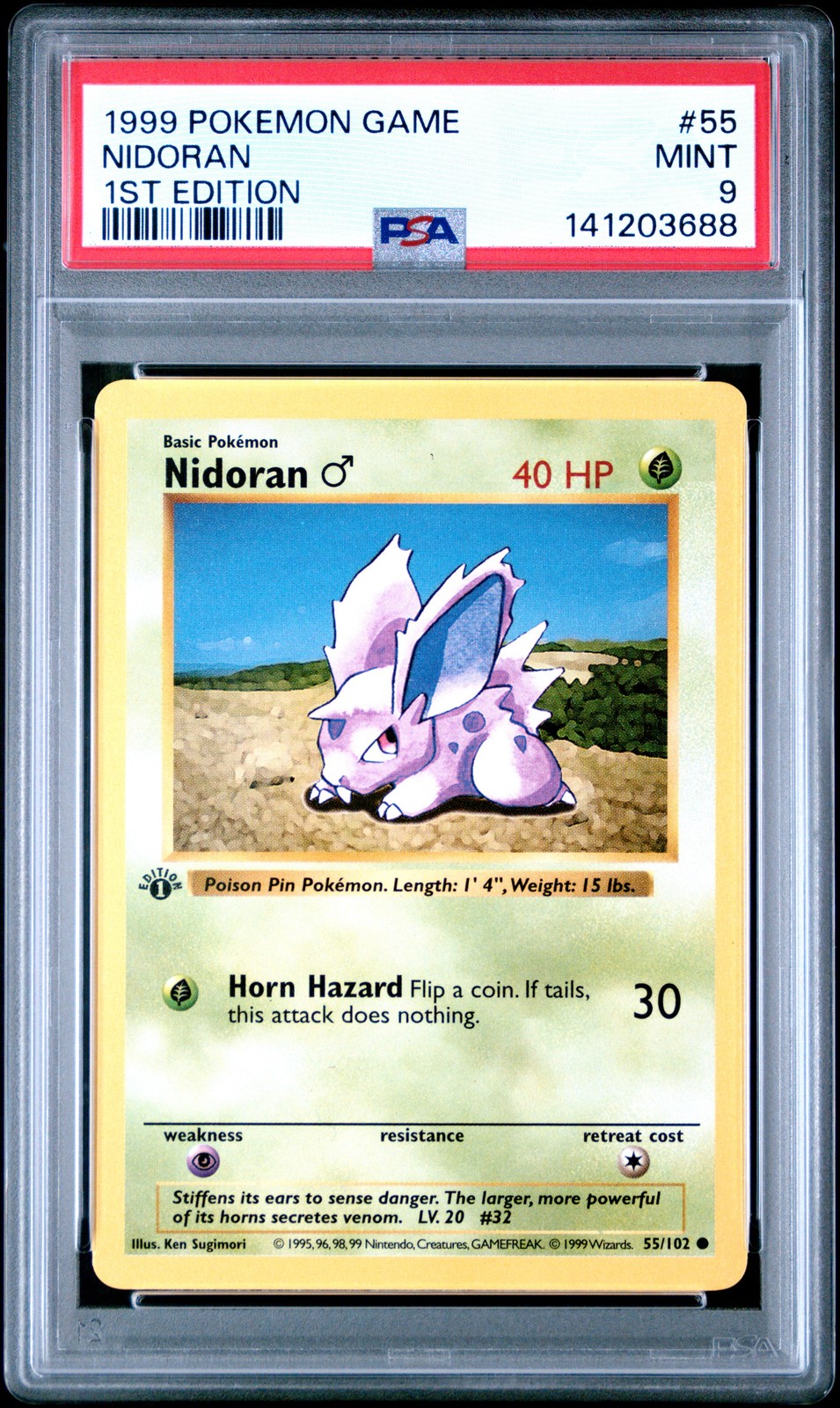 1999 POKEMON BASE SET 1ST EDITION #55 NIDORAN PSA 9