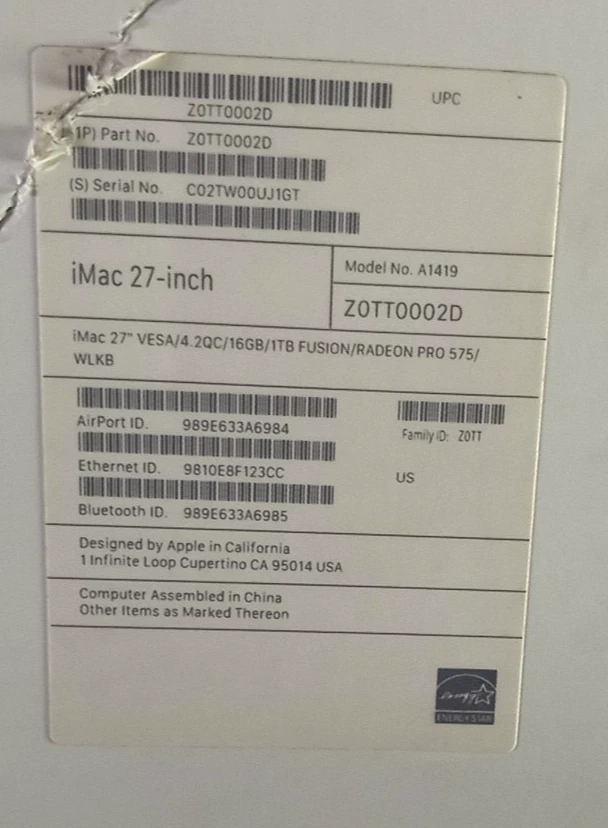 NOB Apple iMac 27" Retina 5K Vesa A1419 i5-7th 16GB/1TB HDD 2017 *READ* N1739 C9 - Image 3 of 4