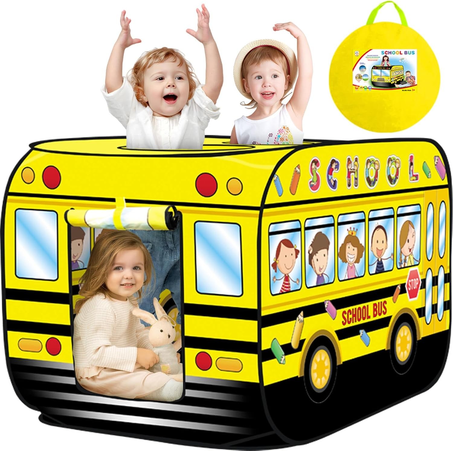 Pop Up Play Tent for Kids Aged 3-5 Years Old Boys and Girls : School Bus Tent Pl