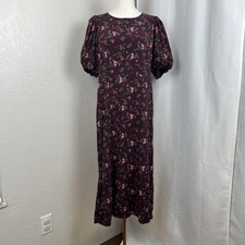 Old Navy Dress Womens Large Purple Floral Midi Puff Sleeve Garden Cottagecore