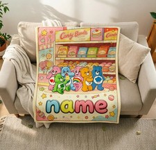 Personalized Care Bears Fleece Blanket Soft Throw, Custom Name Kids Blanket