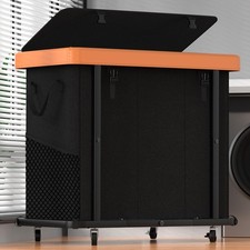 230L 60 Gal Large Fashion Laundry Basket with Wheels, Leather Patchwork Lau.