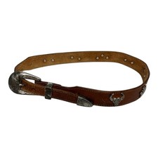 Vtg Silver Creek Collection Distressed Brown Leather Belt Concho Animals Size 26