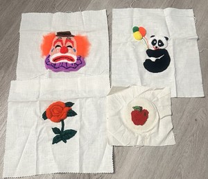 4 Vintage Punch Needle Embroidery Art