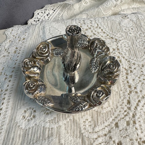 Vintage Godinger Silver Plated Ring Holder Dish Jewelry Rose Trinket Bowl