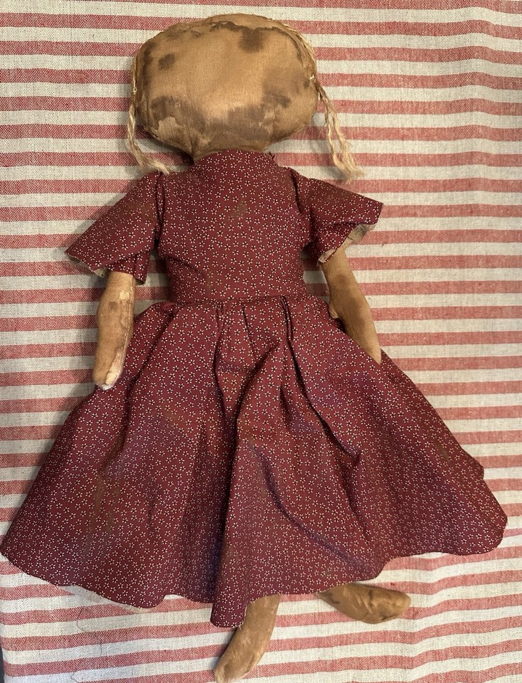 Primitive Folk Art Faceless Doll Handmade Grungy Burgundy Dress 17” | eBay