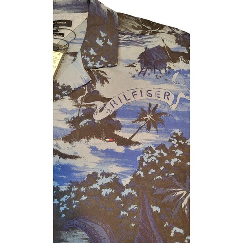 Tommy Hilfiger Mens XXL Blue Palm Tree Print Short Sleeve Button Up Shirt thumbnail 8
