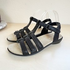 Hotter Sol Slingback Sandals Black Leather Strappy Gladiator Comfort Flat UK 5