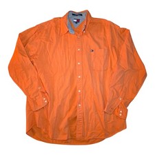 Vtg 90s Orange Collared Button Down Long Sleeve Shirt XL Tommy Hilfiger