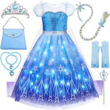 Davvew Princess Dresses for Girls Halloween Light Up 4-5 Years, Blue
