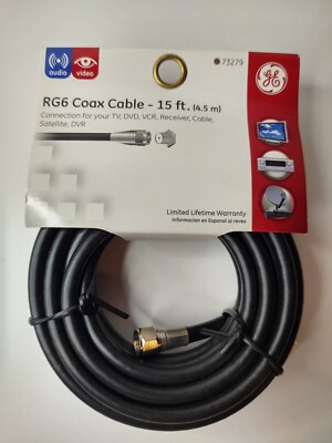 GE RG6 Coaxial Cable Audio/Video 15 Feet TV DVD VCR Receiver Cable Satellite DVR
