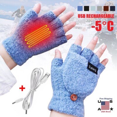 Winter USB Electric Rechargeable Mitten Heated Gloves Full&Half Finger  Warmer US
